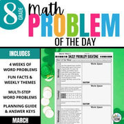 8th Grade March Problem of the Day - Eighth Grade Daily Word Problem Activities - Differentiated Teaching with Rebecca Davies