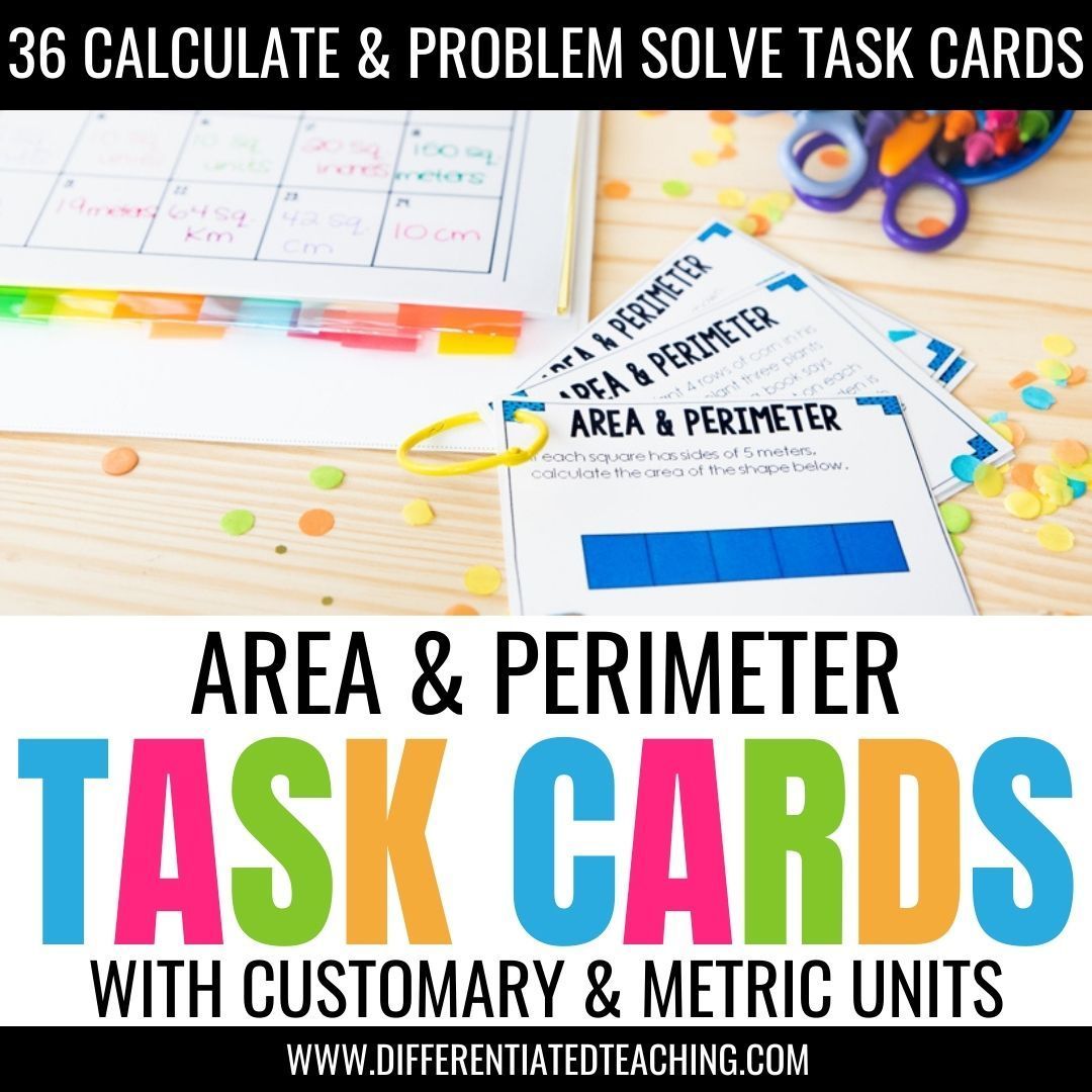 Area & Perimeter Task Cards for Customary & Metric Measurement - Differentiated Teaching with Rebecca Davies