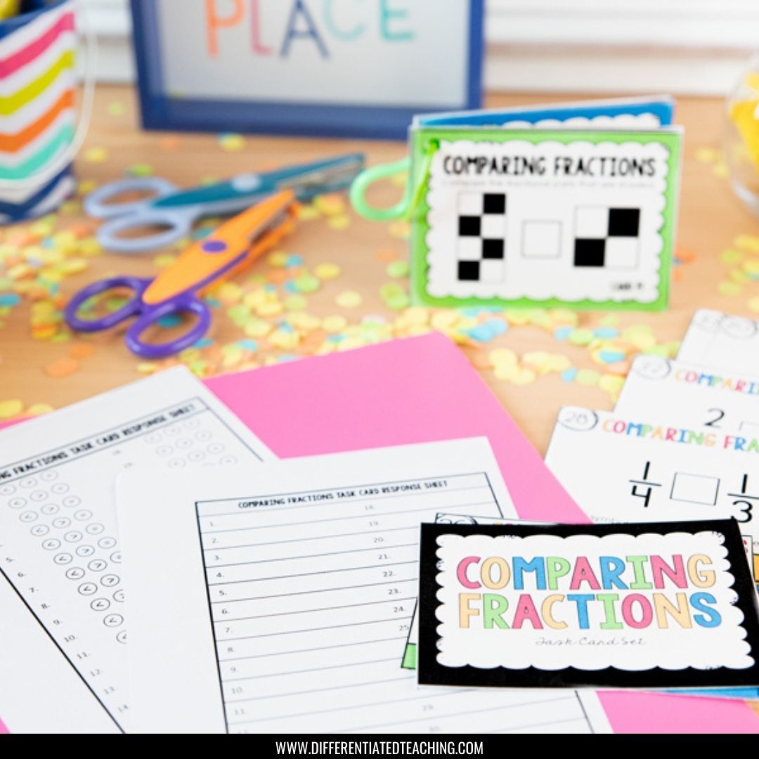 Comparing Fractions Task Cards: Compare fractions with & without models - Differentiated Teaching with Rebecca Davies