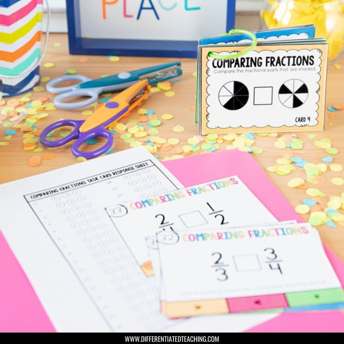 Comparing Fractions Task Cards: Compare fractions with & without models - Differentiated Teaching with Rebecca Davies