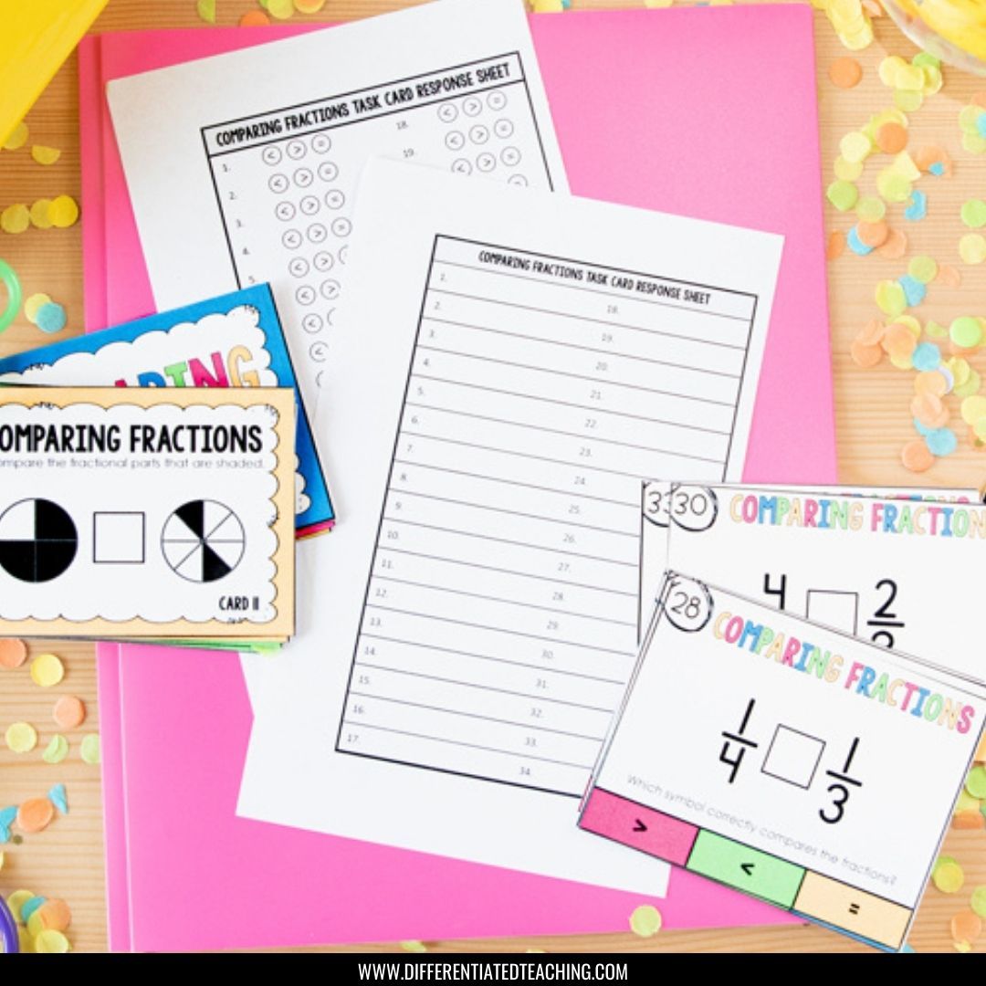 Comparing Fractions Task Cards: Compare fractions with & without models - Differentiated Teaching with Rebecca Davies