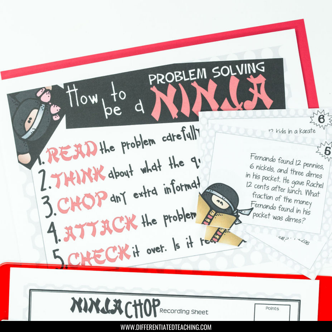 Word Problems w/ Extra Information Test Prep Task Cards - Ninja-Themed - Differentiated Teaching with Rebecca Davies