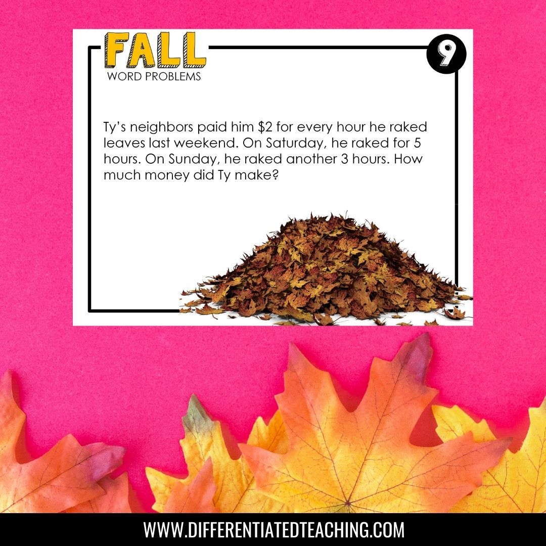 Fall Word Problems: Seasonal Story Problem Task Cards for Math - Differentiated Teaching with Rebecca Davies