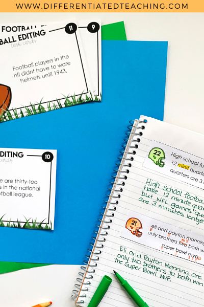 Football Editing Task Cards - Differentiated Teaching with Rebecca Davies