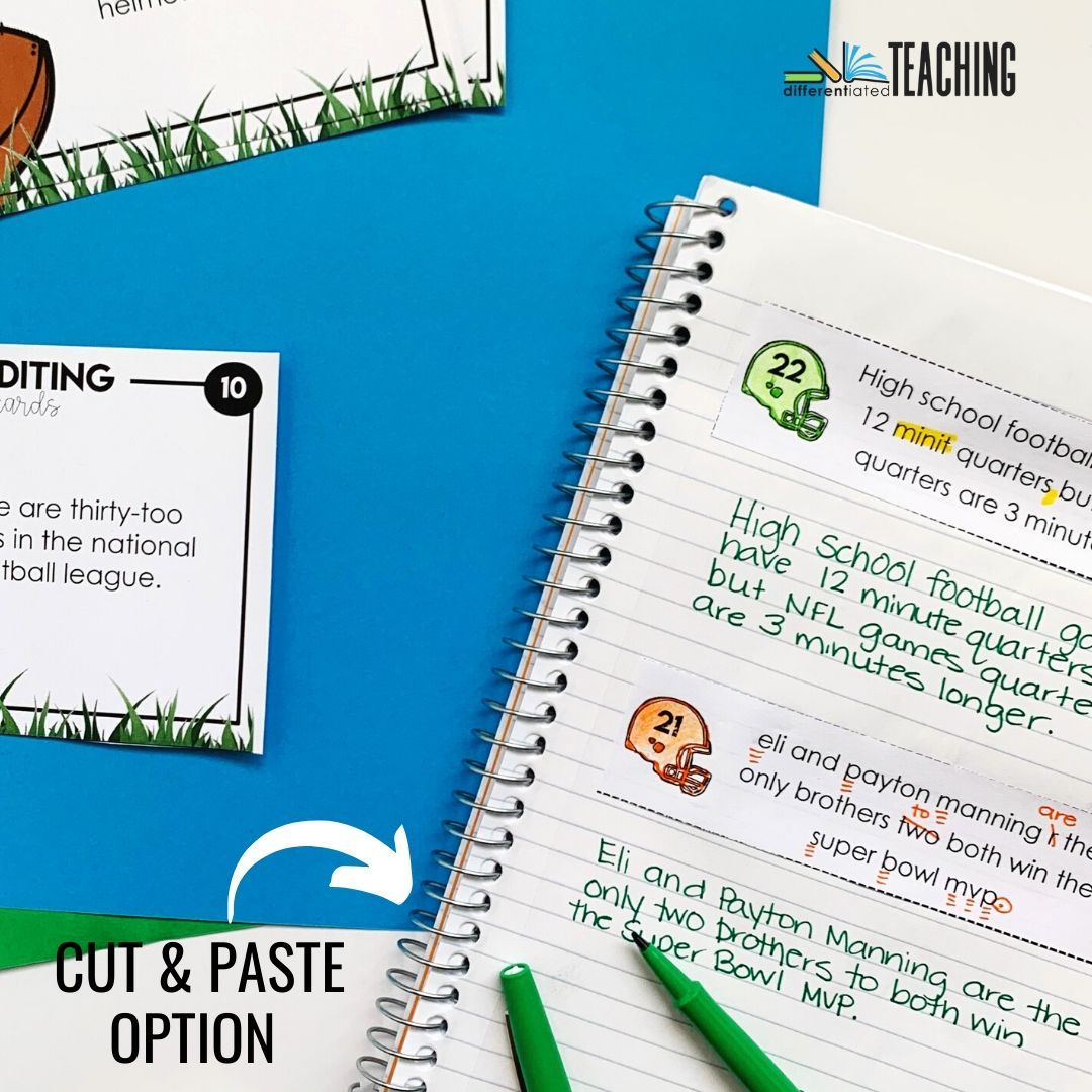 Football Editing Task Cards - Differentiated Teaching with Rebecca Davies