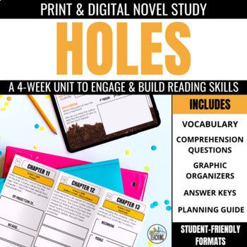 Holes Novel Study Unit Comprehension Questions, Chapter Activities, & Vocabulary - Differentiated Teaching with Rebecca Davies