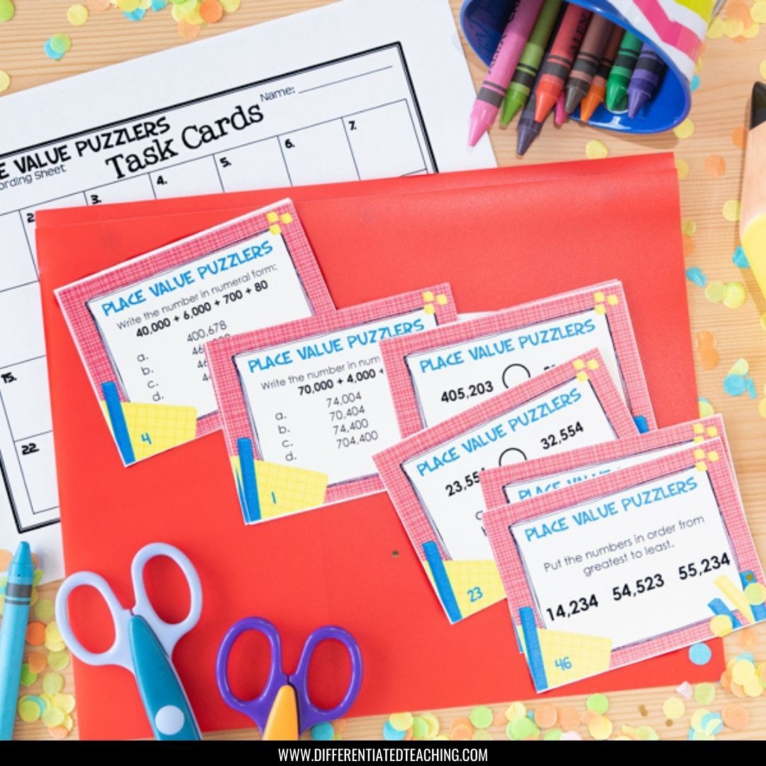 Place Value Task Cards: Convert, Compare, & Order Numbers through 999,999 - Differentiated Teaching with Rebecca Davies