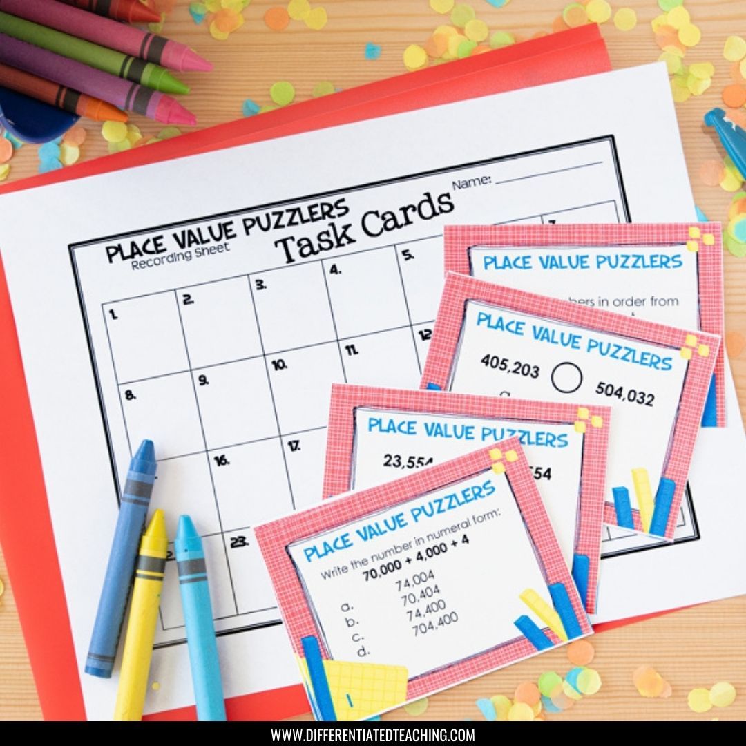 Place Value Task Cards: Convert, Compare, & Order Numbers through 999,999 - Differentiated Teaching with Rebecca Davies
