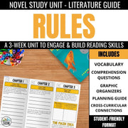Rules Novel Study Unit: Literature Guide, Comprehension & Vocabulary for Rules by Cynthia Lord - Differentiated Teaching with Rebecca Davies