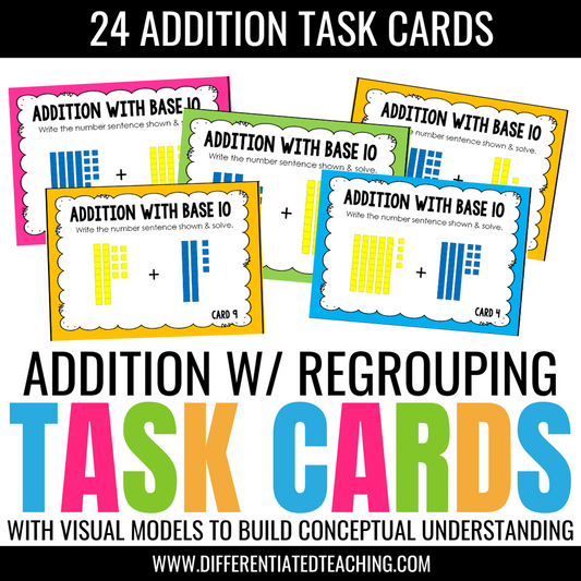2-Digit Addition with Regrouping Task Cards: Adding with Base 10 Blocks Models - Differentiated Teaching with Rebecca Davies