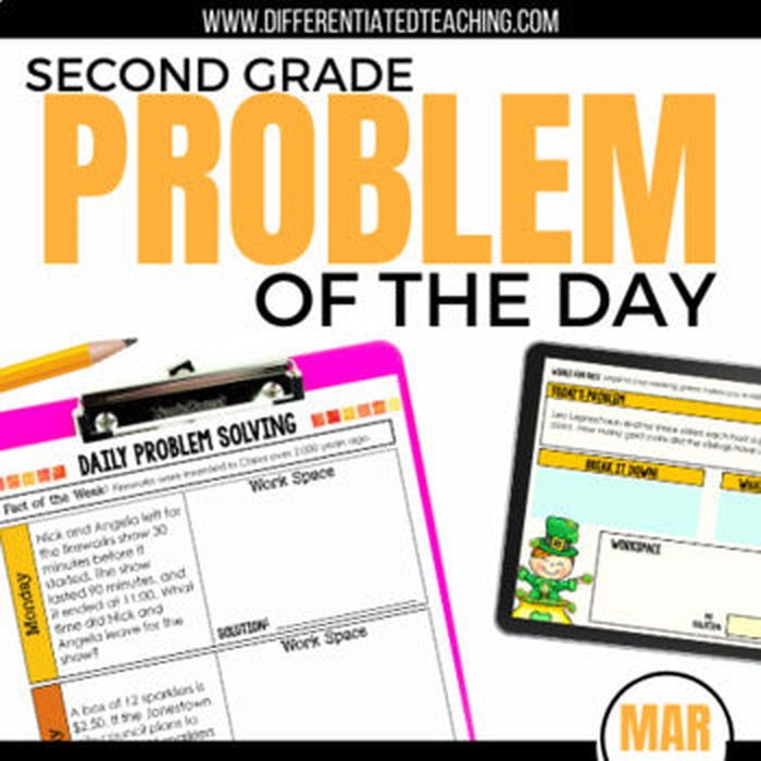 2nd Grade March Problem of the Day - Second Grade Daily Word Problem Activities - Differentiated Teaching with Rebecca Davies