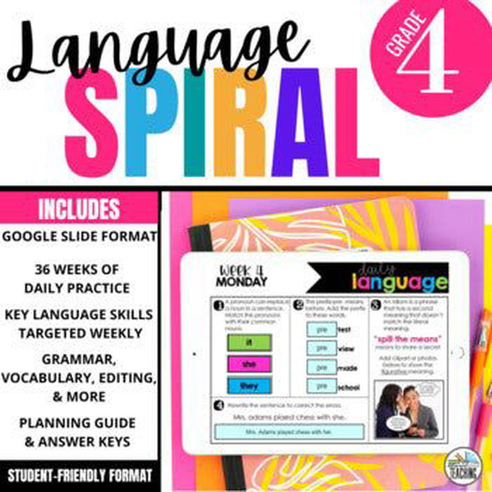 4th Grade Daily ELA Spiral Review - Digital Slides - Differentiated Teaching with Rebecca Davies