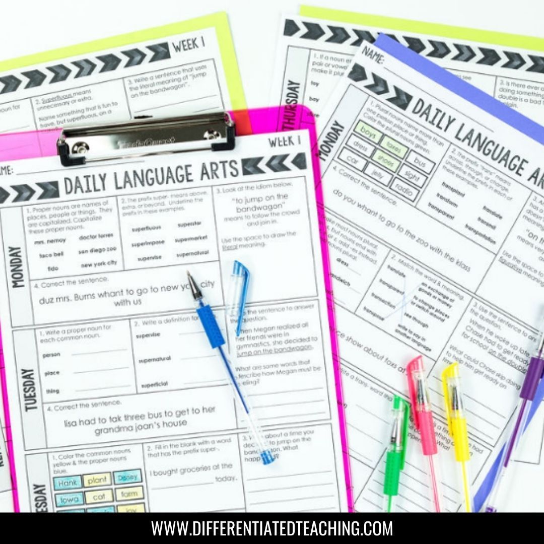 5th Grade Daily Language Spiral Review - Differentiated Teaching with Rebecca Davies