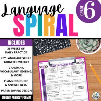 6th Grade Daily Language Spiral Review: ELA Spiral Review for Grammar Warm ups or Bellringer Activity - Differentiated Teaching with Rebecca Davies