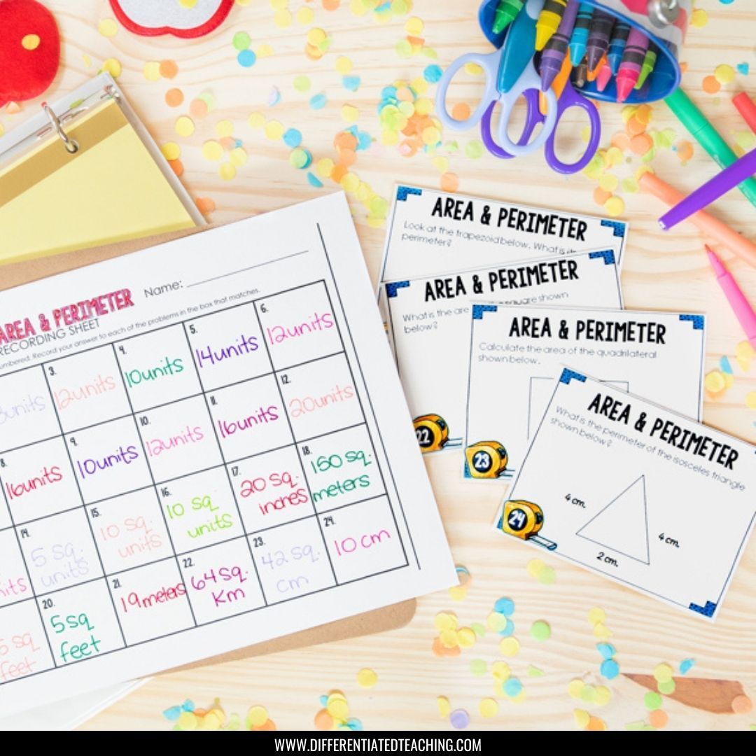 Area & Perimeter Task Cards for Customary & Metric Measurement - Differentiated Teaching with Rebecca Davies