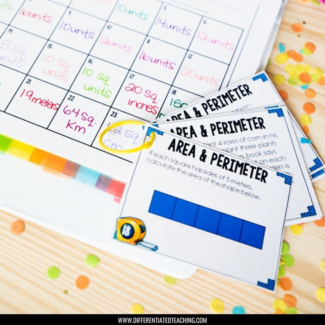 Area & Perimeter Task Cards for Customary & Metric Measurement - Differentiated Teaching with Rebecca Davies