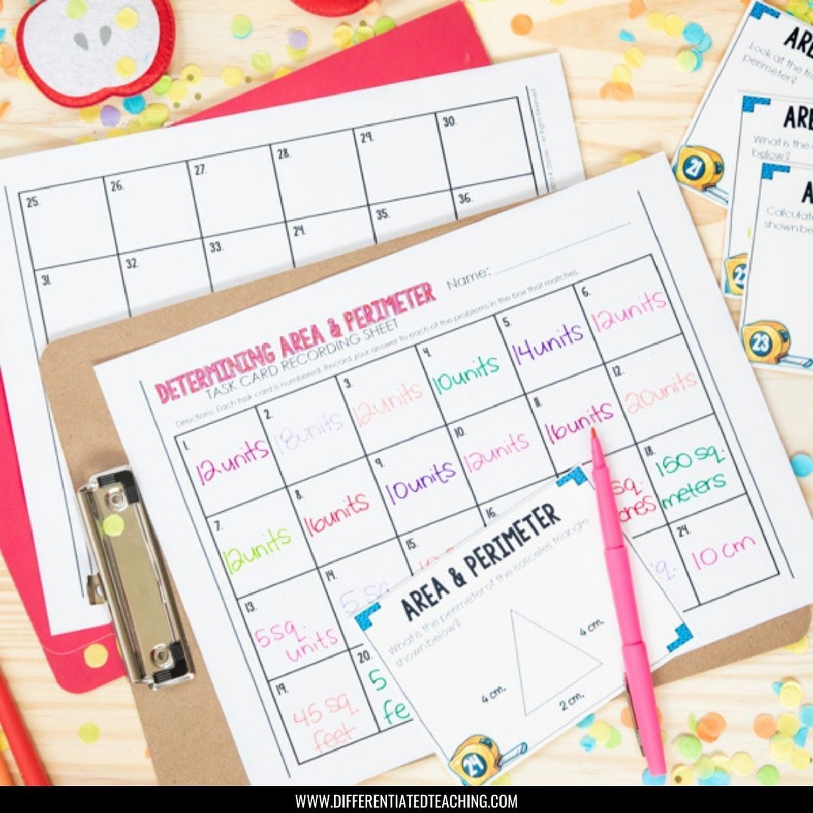 Area & Perimeter Task Cards for Customary & Metric Measurement - Differentiated Teaching with Rebecca Davies