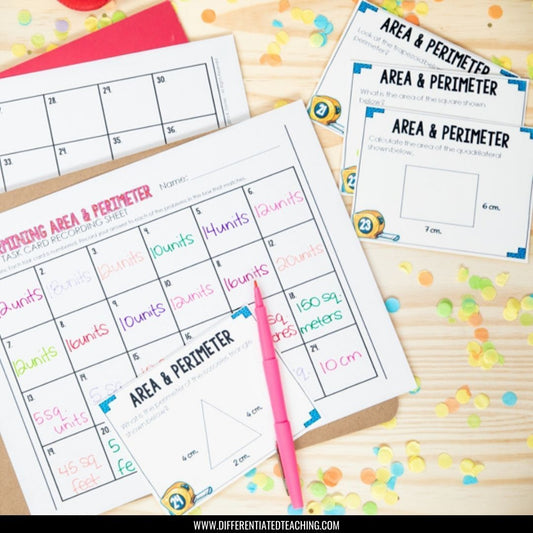 Area & Perimeter Task Cards for Customary & Metric Measurement - Differentiated Teaching with Rebecca Davies