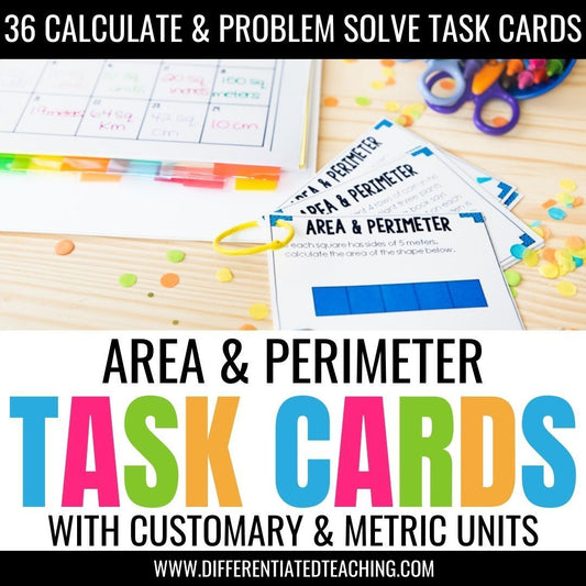Area & Perimeter Task Cards for Customary & Metric Measurement - Differentiated Teaching with Rebecca Davies