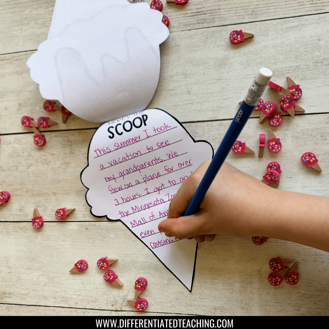 Back-to-School Writing Craft - The Scoop about My Summer - Differentiated Teaching with Rebecca Davies
