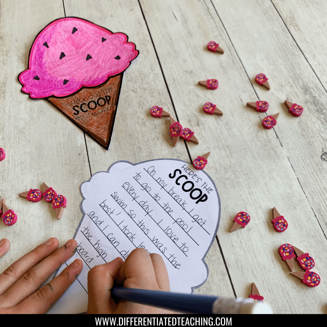 Back-to-School Writing Craft - The Scoop about My Summer - Differentiated Teaching with Rebecca Davies