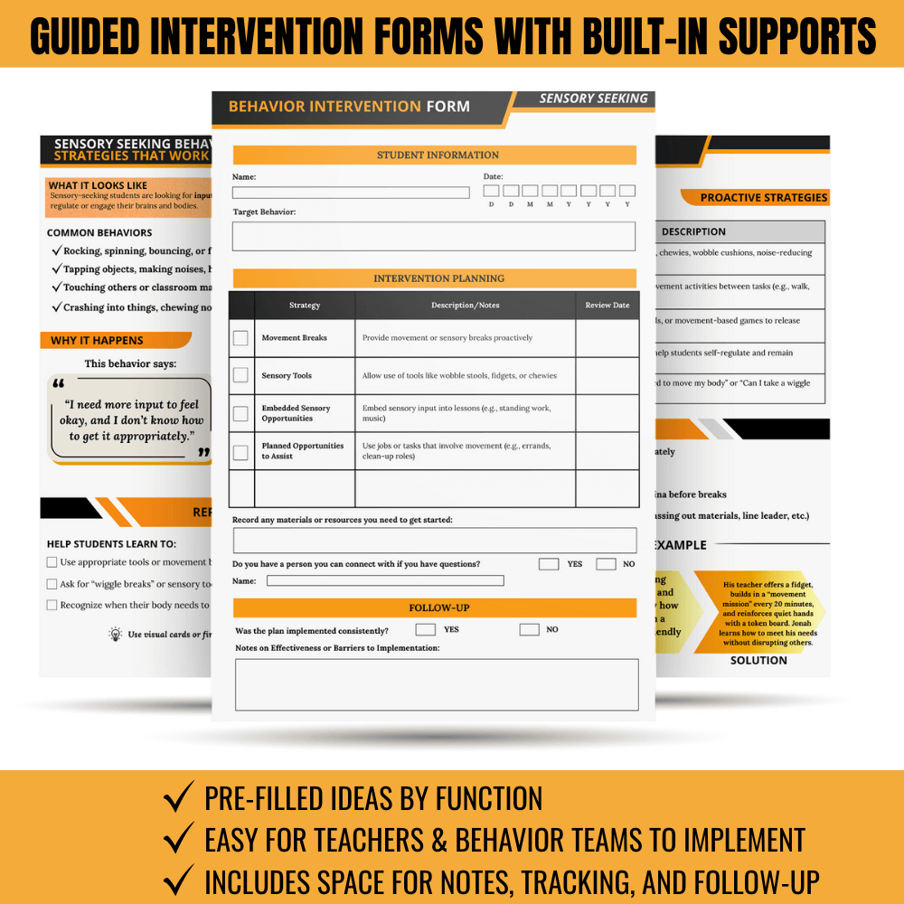 The Behavior Intervention Plan Toolkit with Flow Chart & Documentation Forms by Differentiated Teaching with Rebecca Davies offers forms for student info, behaviors, intervention plans, supports, pre-filled ideas, easy use, notes, and tracking.