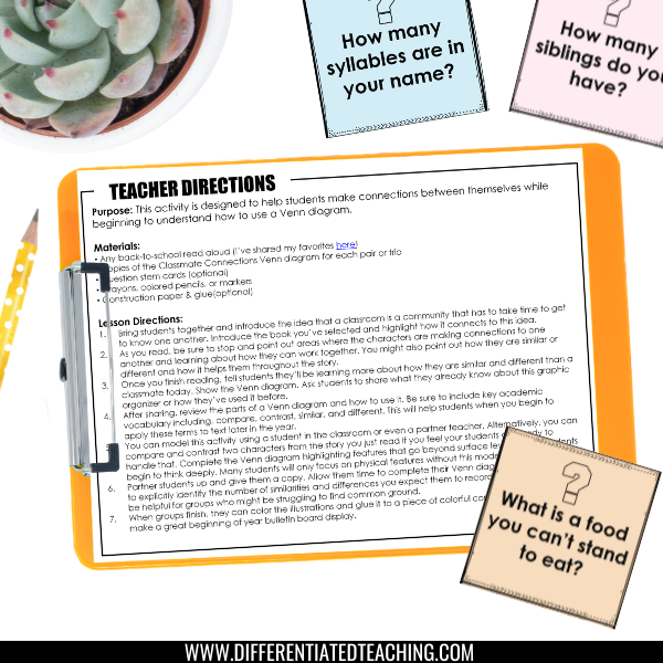 Class Connections: First Day of School Activity for Back to School Bulletin Board - Differentiated Teaching with Rebecca Davies