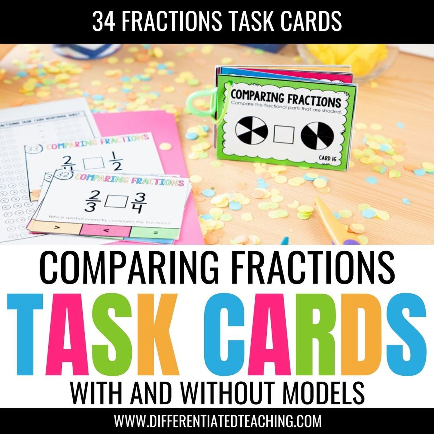 Comparing Fractions Task Cards: Compare fractions with & without models - Differentiated Teaching with Rebecca Davies