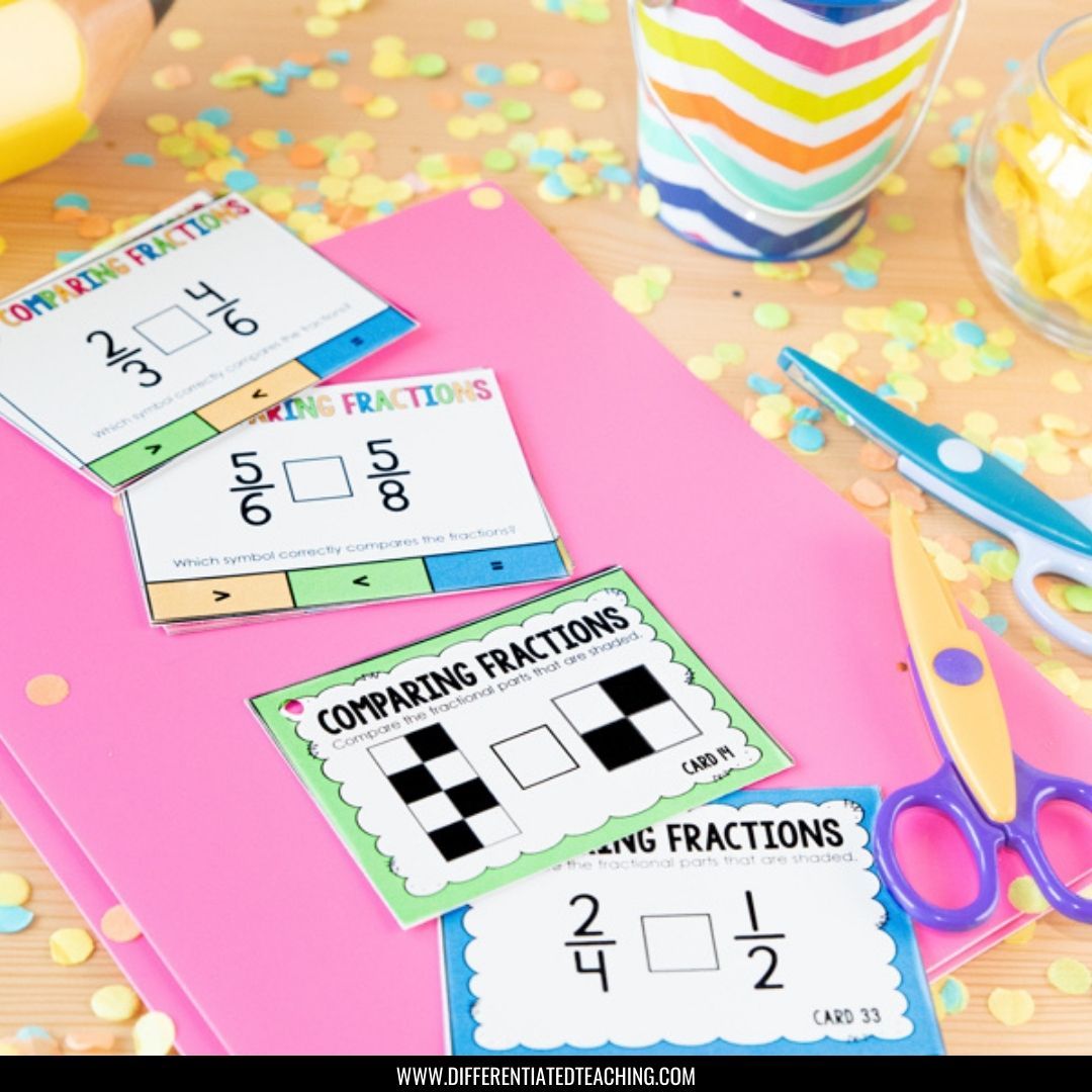 Comparing Fractions Task Cards: Compare fractions with & without models - Differentiated Teaching with Rebecca Davies