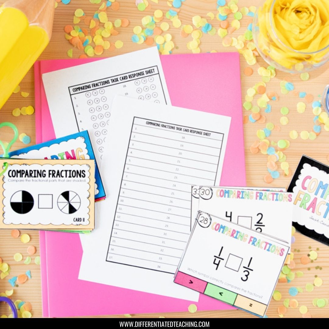 Comparing Fractions Task Cards: Compare fractions with & without models - Differentiated Teaching with Rebecca Davies