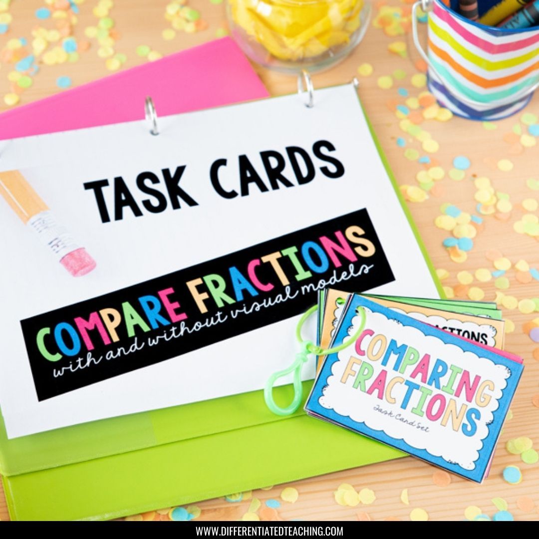 Comparing Fractions Task Cards: Compare fractions with & without models - Differentiated Teaching with Rebecca Davies