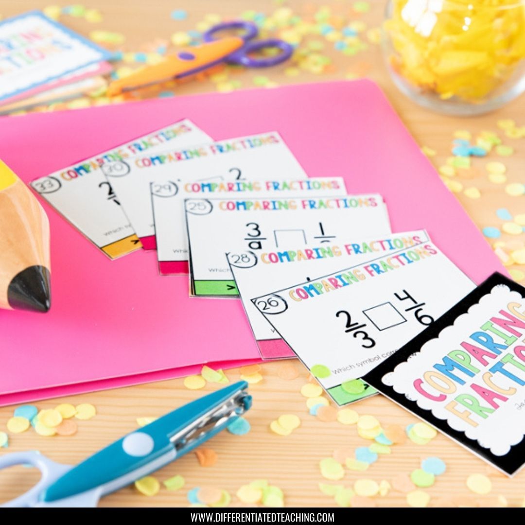 Comparing Fractions Task Cards: Compare fractions with & without models - Differentiated Teaching with Rebecca Davies