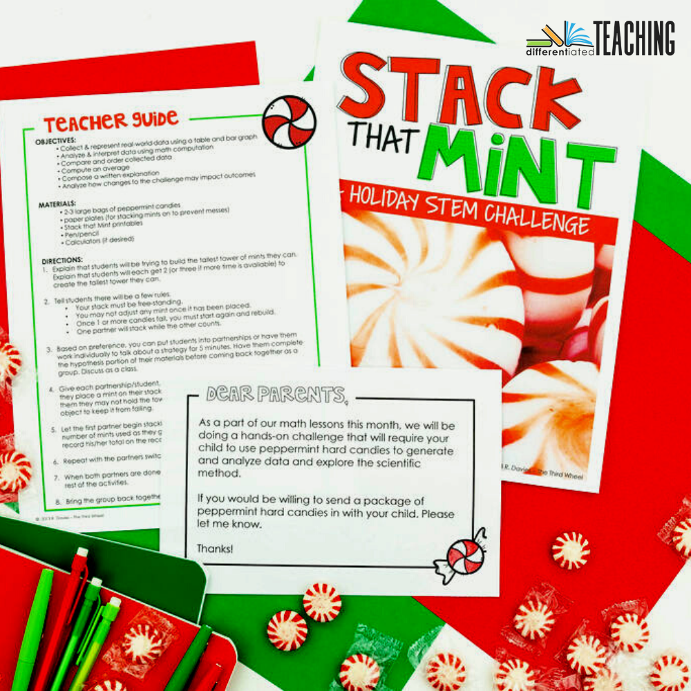 December STEM Challenge: Building Peppermint Towers Holiday Activity (Christmas) - Differentiated Teaching with Rebecca Davies