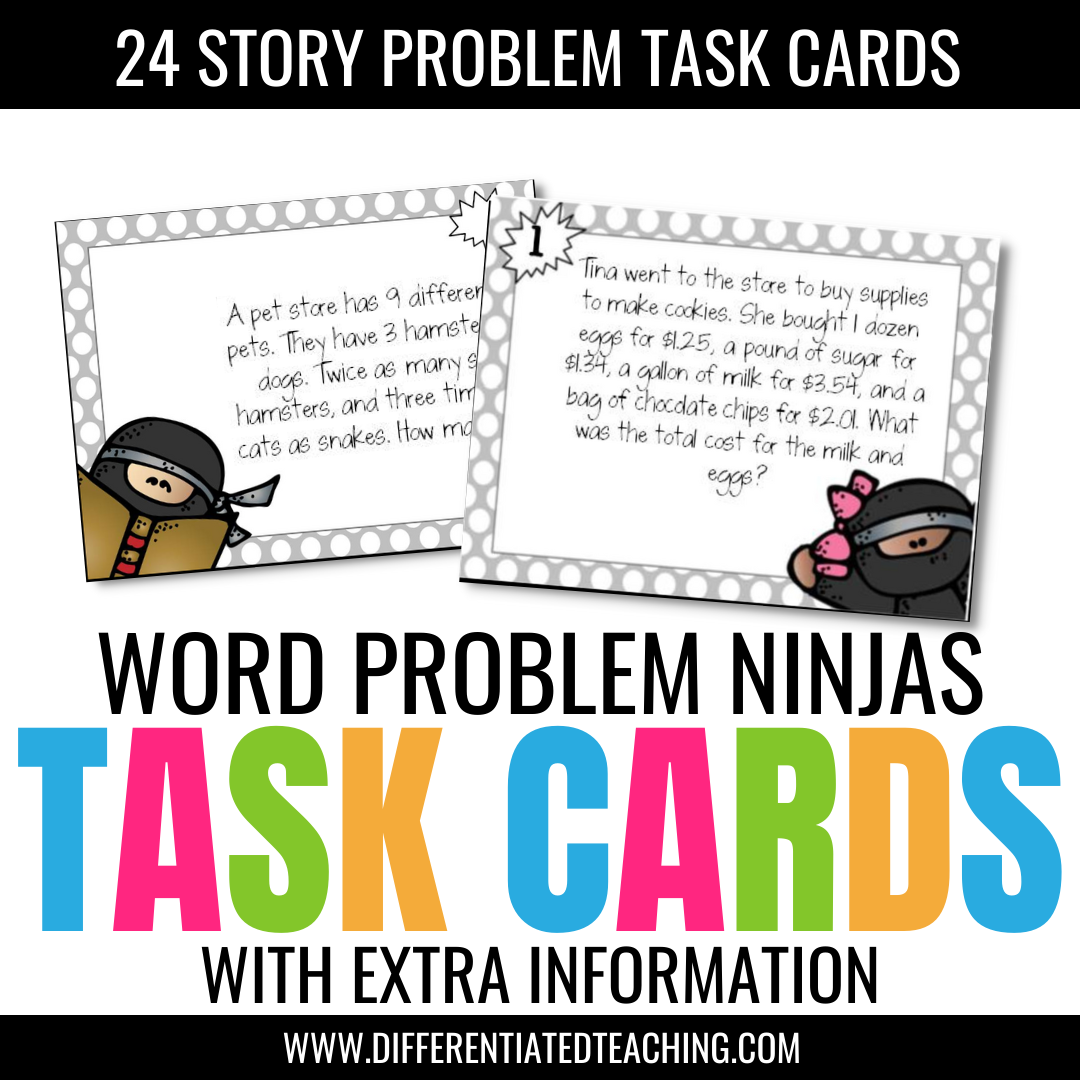 Word Problems w/ Extra Information Test Prep Task Cards - Ninja-Themed - Differentiated Teaching with Rebecca Davies