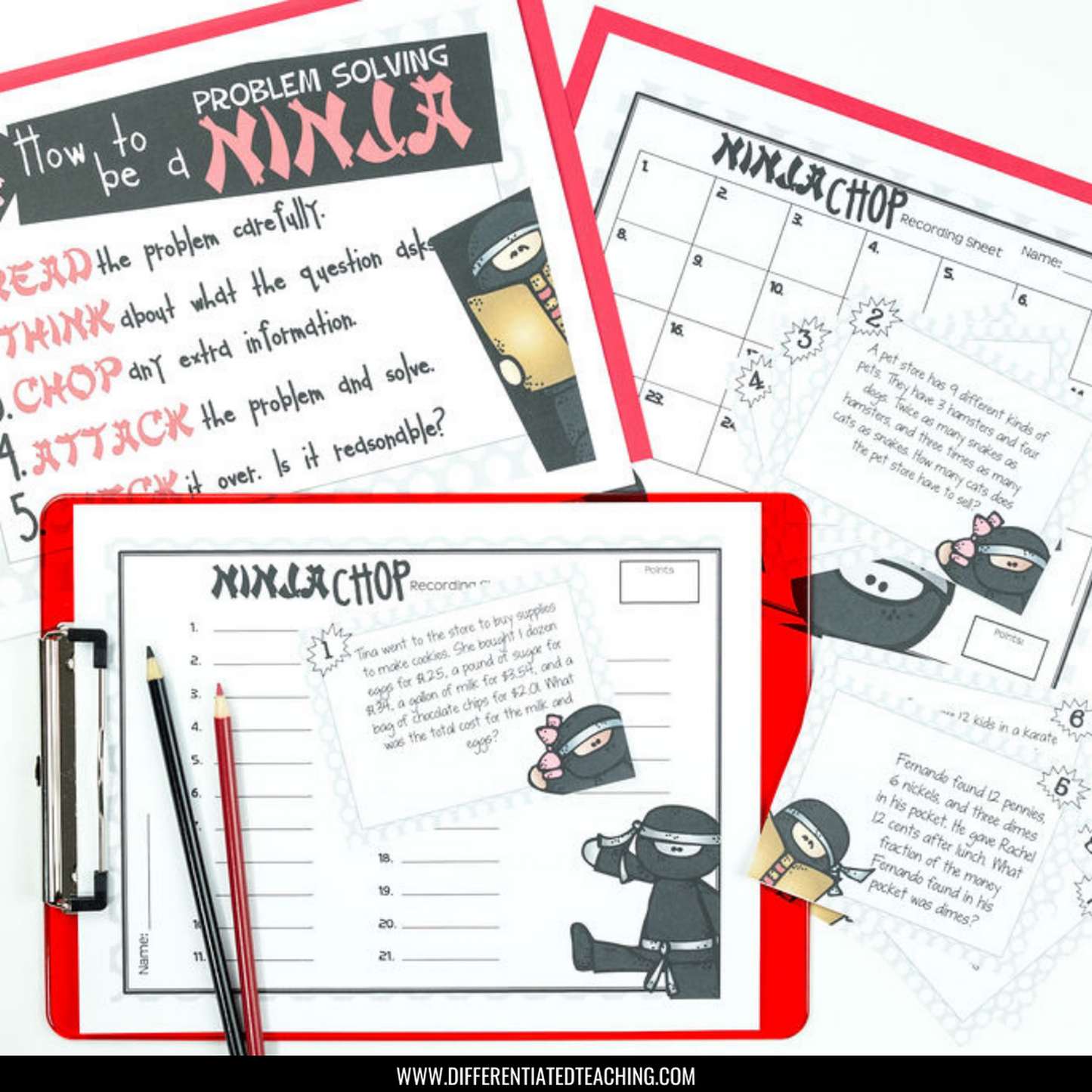 Word Problems w/ Extra Information Test Prep Task Cards - Ninja-Themed - Differentiated Teaching with Rebecca Davies