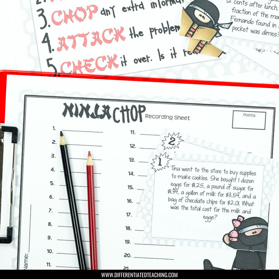 Word Problems w/ Extra Information Test Prep Task Cards - Ninja-Themed - Differentiated Teaching with Rebecca Davies