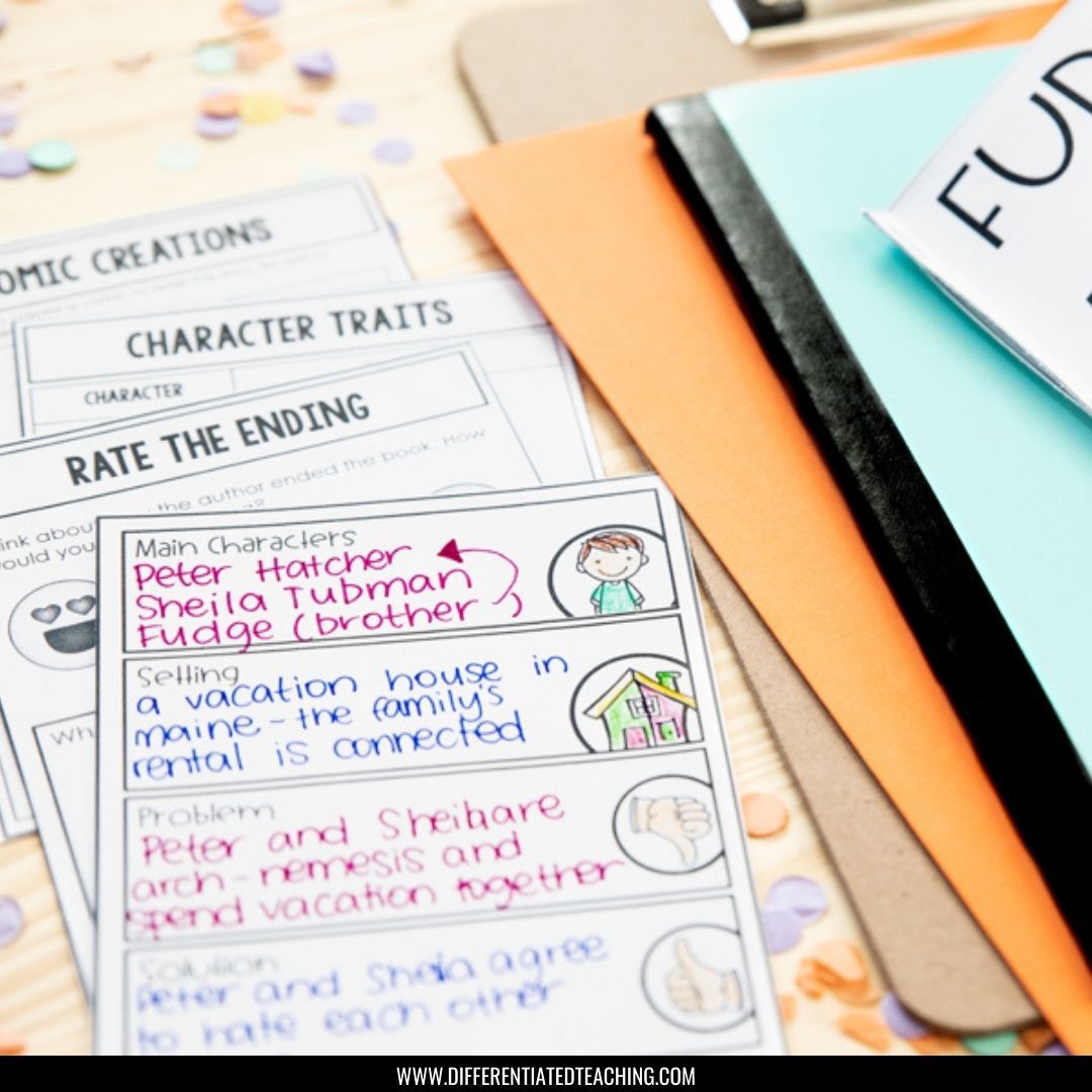 Fudge-a-mania Novel Study: Reading Response Prompts & Vocabulary Activities - Differentiated Teaching with Rebecca Davies