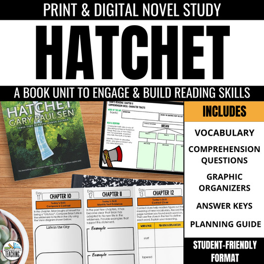Hatchet Novel Study Activities: Comprehension Book Unit & Literature Guide