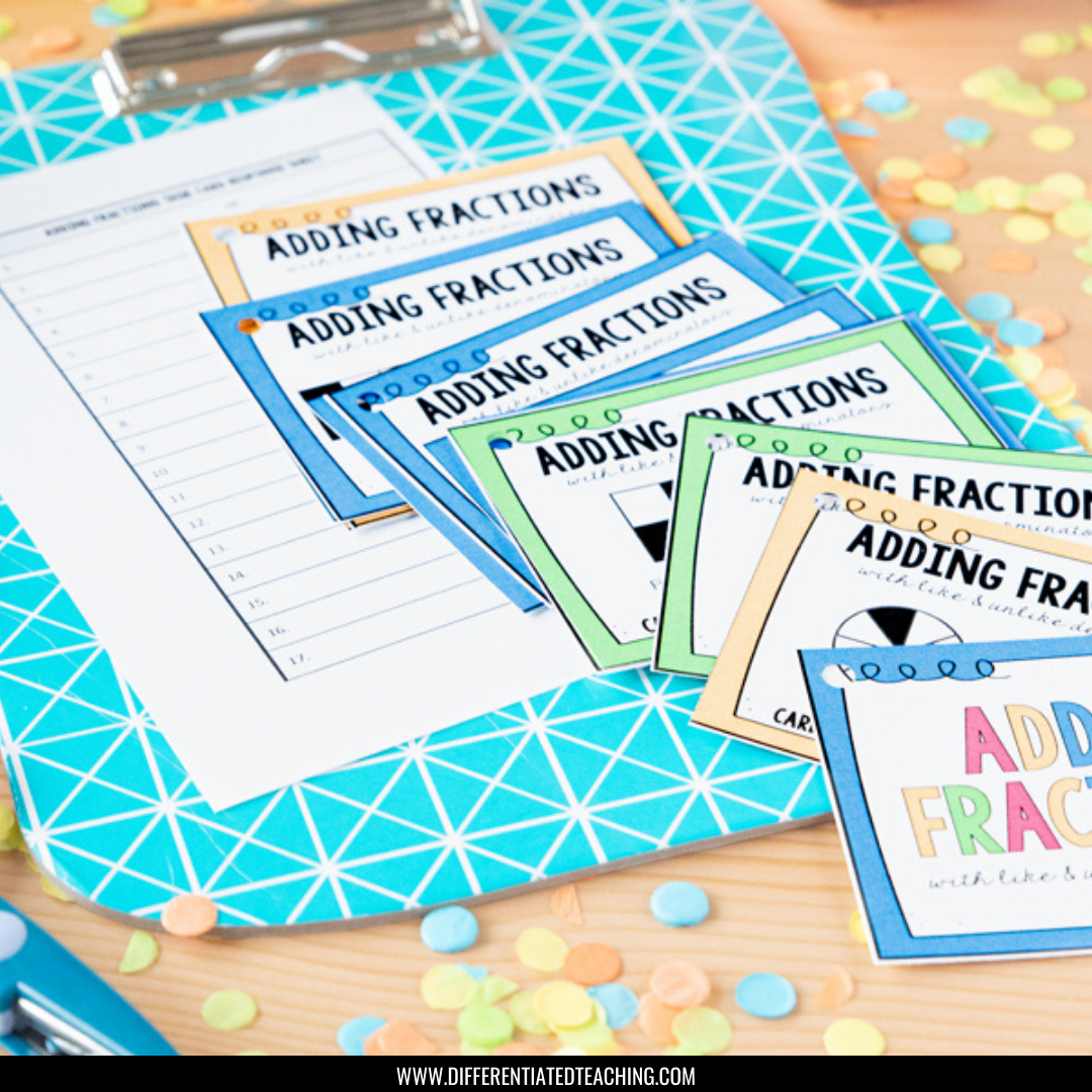 Adding Fractions Task Cards: Adding Fractions w/ Like & Unlike Denominators - Differentiated Teaching with Rebecca Davies