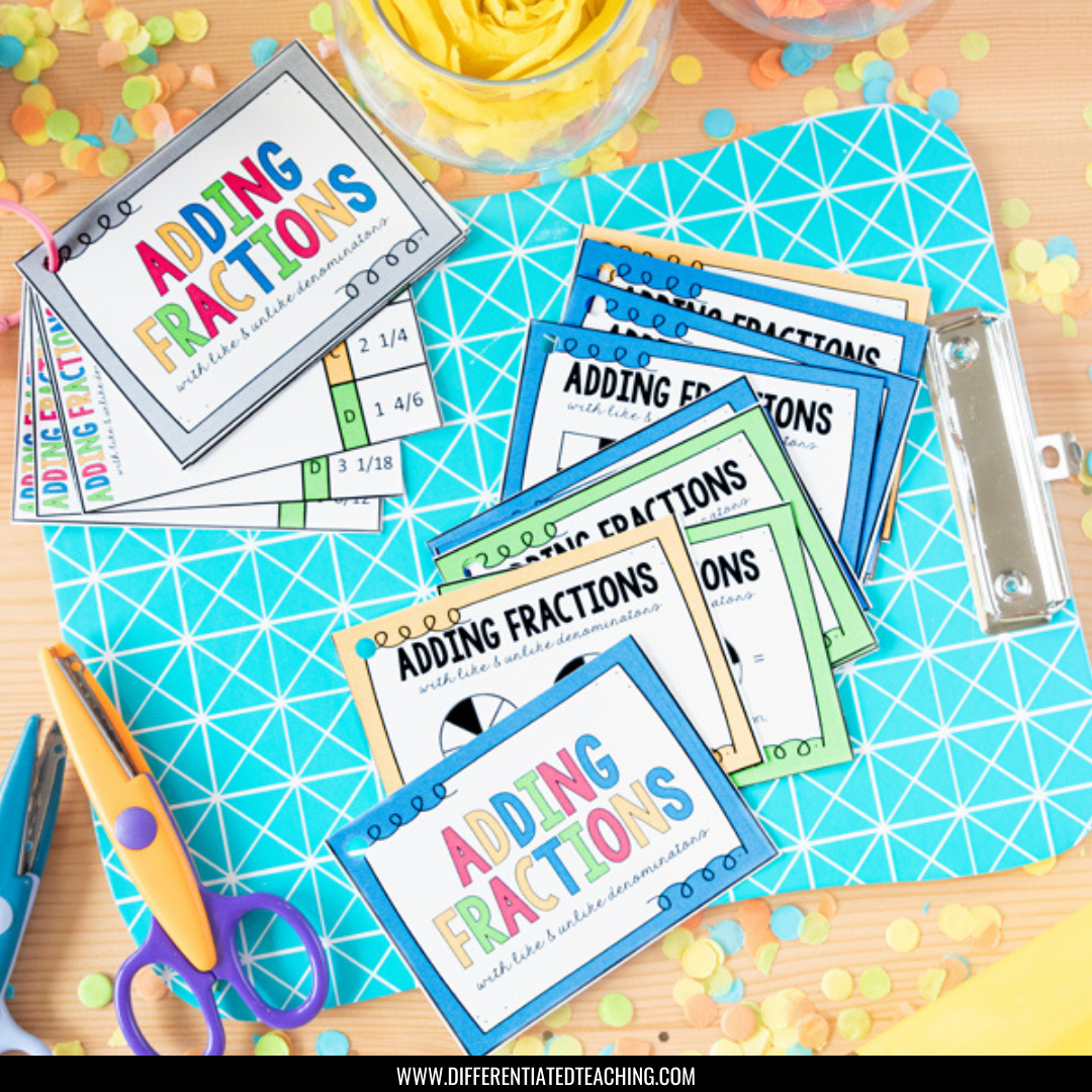 Adding Fractions Task Cards: Adding Fractions w/ Like & Unlike Denominators - Differentiated Teaching with Rebecca Davies