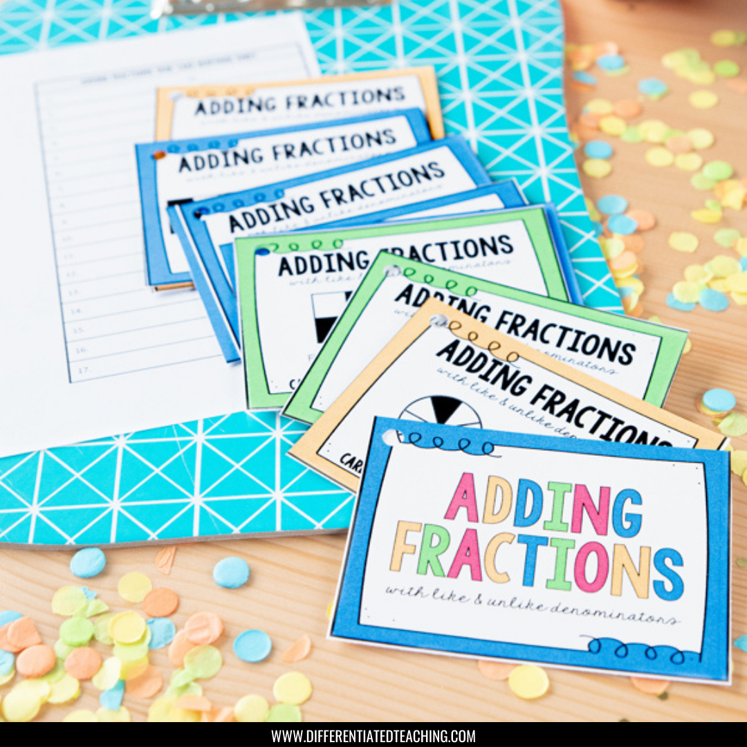 Adding Fractions Task Cards: Adding Fractions w/ Like & Unlike Denominators - Differentiated Teaching with Rebecca Davies
