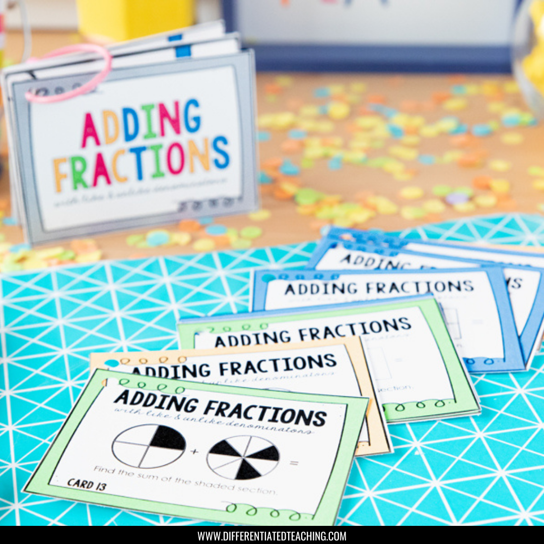 Adding Fractions Task Cards: Adding Fractions w/ Like & Unlike Denominators - Differentiated Teaching with Rebecca Davies