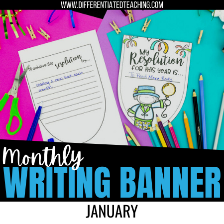 New Year Resolution Bunting Banner- January No Prep Writing Activity - Differentiated Teaching with Rebecca Davies