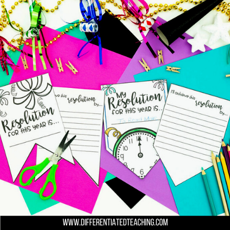 New Year Resolution Bunting Banner- January No Prep Writing Activity - Differentiated Teaching with Rebecca Davies