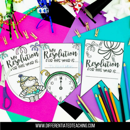 New Year Resolution Bunting Banner- January No Prep Writing Activity - Differentiated Teaching with Rebecca Davies