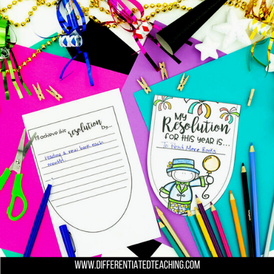 New Year Resolution Bunting Banner- January No Prep Writing Activity - Differentiated Teaching with Rebecca Davies