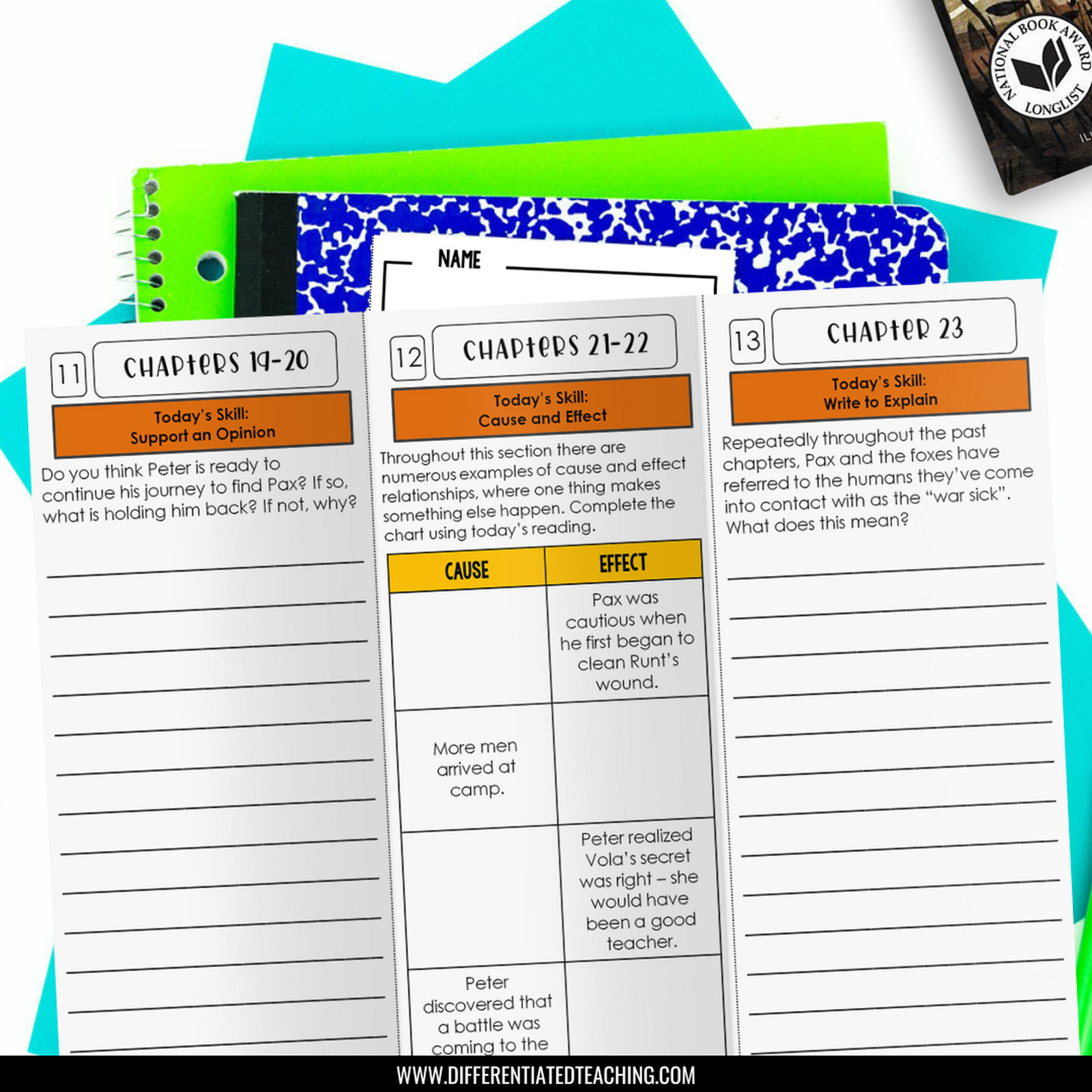 Pax Novel Study: Comprehension & Vocabulary for Sara Pennypacker's Book - Differentiated Teaching with Rebecca Davies