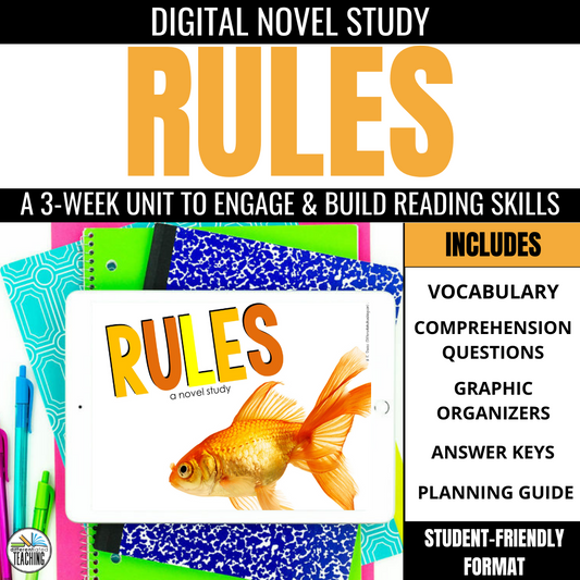 Rules Novel Study Unit: Literature Guide, Comprehension & Vocabulary for Rules by Cynthia Lord - Differentiated Teaching with Rebecca Davies