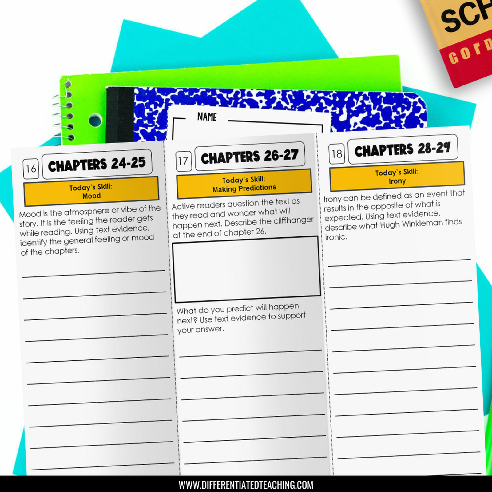 Schooled Novel Study: Comprehension & Vocabulary for Schooled by Gordon Korman - Differentiated Teaching with Rebecca Davies