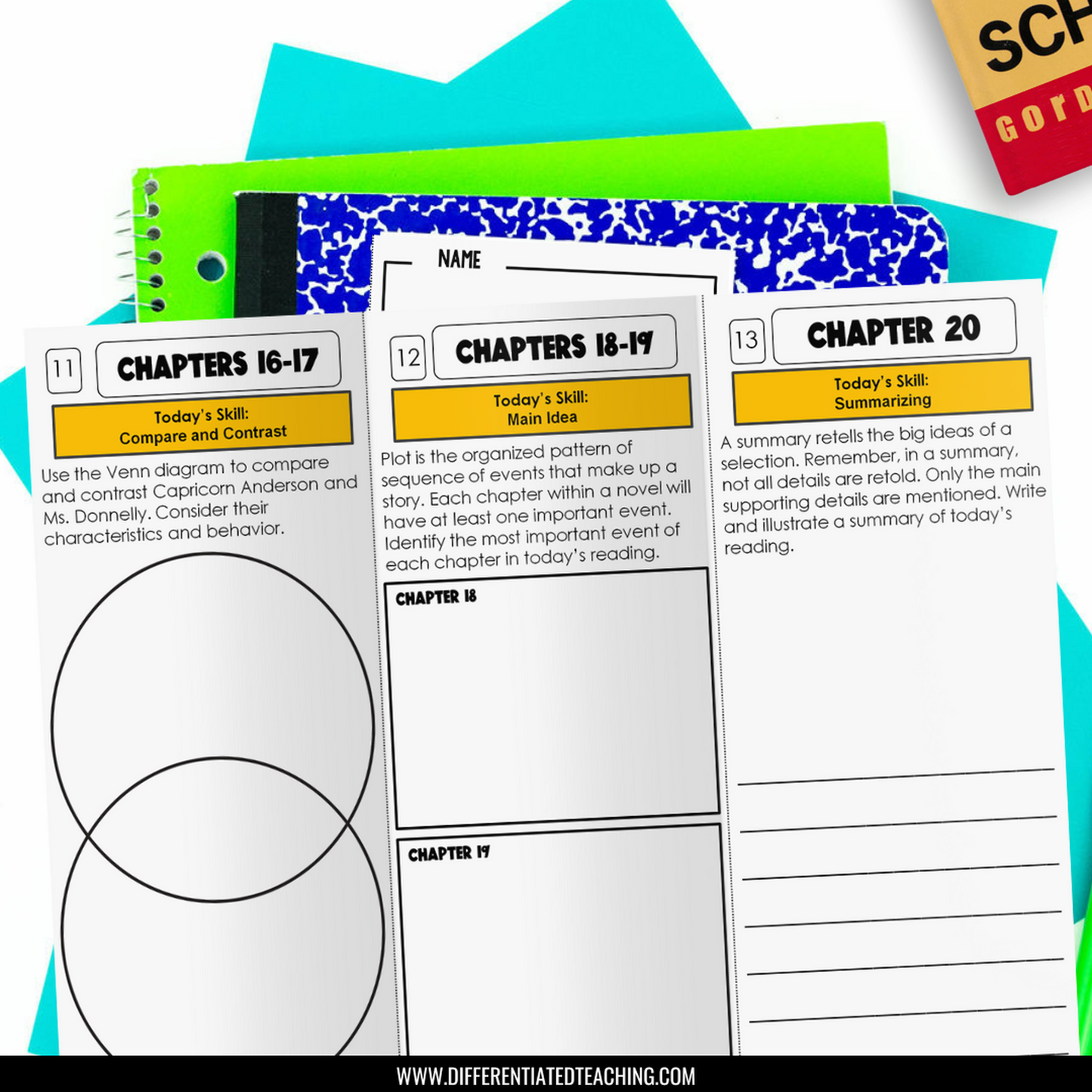 Schooled Novel Study: Comprehension & Vocabulary for Schooled by Gordon Korman - Differentiated Teaching with Rebecca Davies